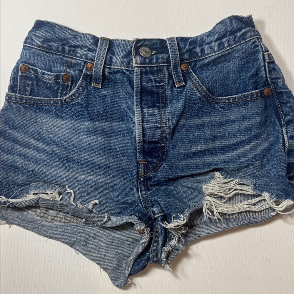 Levi's Classic Blue Ripped Jean Shorts Size 24